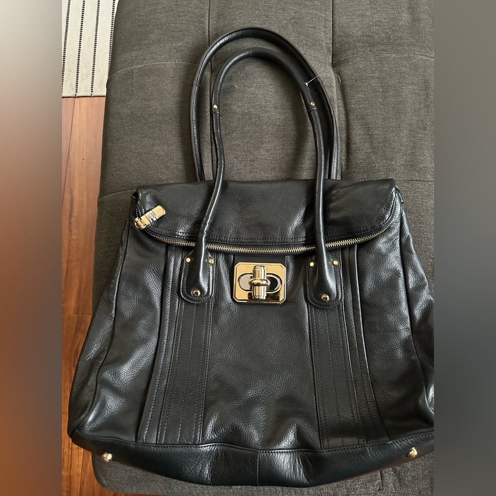 Elegant Black Leather Tote Bag